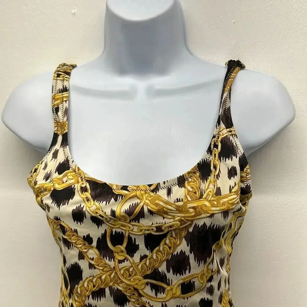 Moschino x H&M Swimsuit One Piece Bathing Suit Gold Chain Animal Black Size 8 - Picture 3 of 10
